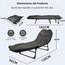 Camping Portátil, Catres Plegables para Dormir Adultos con Cojines y Almohadas, 4 Posiciones Ajustables, para el Hogar, Oficina, Camping, hasta 150KG - 1 - Ver 3