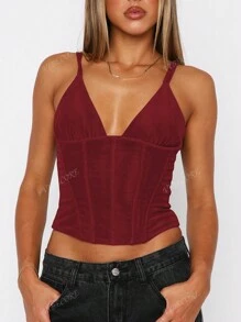Top corto da donna alla moda, sexy, aderente, con scollo a V, adatto per primavera, estate, feste, uscite, vacanze e uso quotidiano