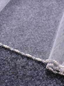 1pc Handmade Crystal Beaded Edge Bridal Veil With Hair Comb, Suitable For Wedding, Party, Photography, Cathedral/Fingertip Length, Heat Pressed To Reduce Creases - Straight White - View 4