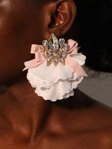 1pair Full Rhinestone Bowknot & Flower Earrings Suitable For Women To Attend Parties And Wear Daily Valentines - Multicolor - View 5