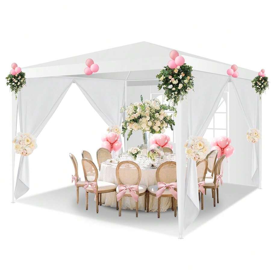 10x10 Party Canopy Tents With 4 Detachable Sidewalls, Waterproof Outdoor Event Tent For Weddings And Gatherings,White - 1 - View 1
