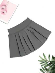 1pc Women Plus Size Sports Skirt, High Waist Workout Running Fitness Tennis Skirt, Casual Fashion With Pockets Skort - Grey - View 5