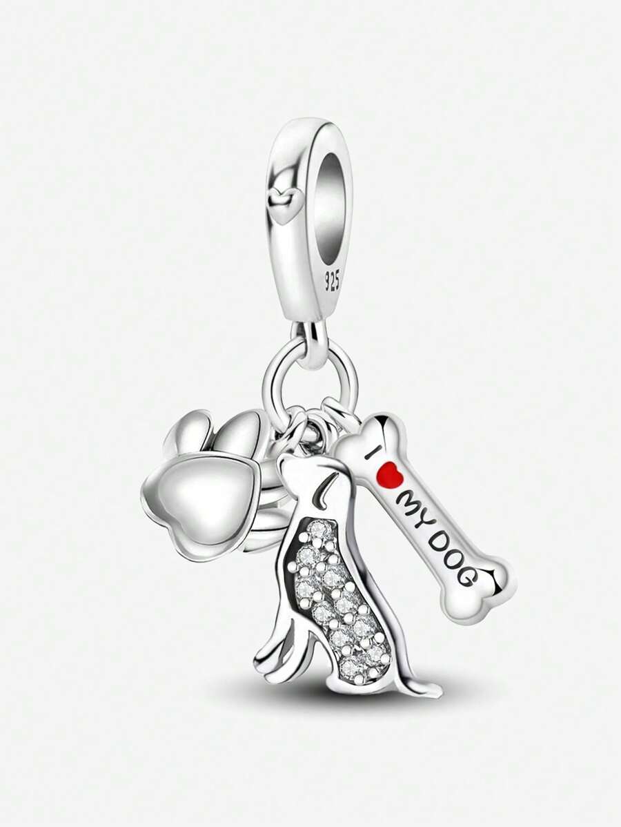 2 piezas Accesorios de moda con lindas huellas de mascotas, cuentas aptas para hacer pulseras, brazaletes y joyería DIY para mujeres, complemento diario y decoración de joyas para niñas - perro - Ver 1