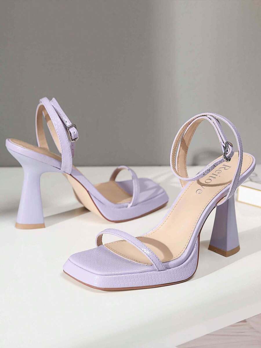 Reitoye Elegant Platform High Heel Sandals For Women Summer Square Toe Chunky Heel, Fashion Ankle Strap Purple Heels Soft Leather Comfortable Versatile Snakeskin Pattern High Heels, Increase Height & Leg Length, Solid Color Casual Comfortable Women Shoes For Party Wedding Date - mẫu da rắn màu tím - Xem 1