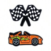 1pc/2pcs Universal Mini Exquisite Cute Racing Car & Racing Flag Cartoon Enamel Brooch, Special Lapel Pin, Suitable As Gift For Friends, Collectors Of Racing Fans, Checkered Street Casual Zinc Alloy Cartoon Brooch, All Season - Multicolor - View 5