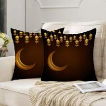 2pcs Ramadan Decoration Black Cushion Cover With Gold Moon Design (Pillow Insert Not Included), Square Pillow Case For Home Decor, Living Room, Sofa, Bedroom - Multicolor - View 10