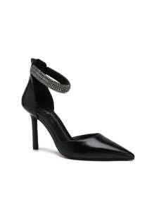Women's Trendy Rhinestone Strap Thin Heel Pumps - Black - View 2