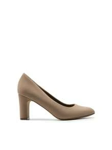 Women's High Chunky Rounded Toe Pumps Block Heels Closed Toe  Solid Color Comfortable Slip On Work Shoes - Màu Khaki - Xem 4