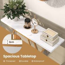 Modern Console Table Faux Marble Narrow Entryway Hallway Table Accent Desk 100cm - White - View 7