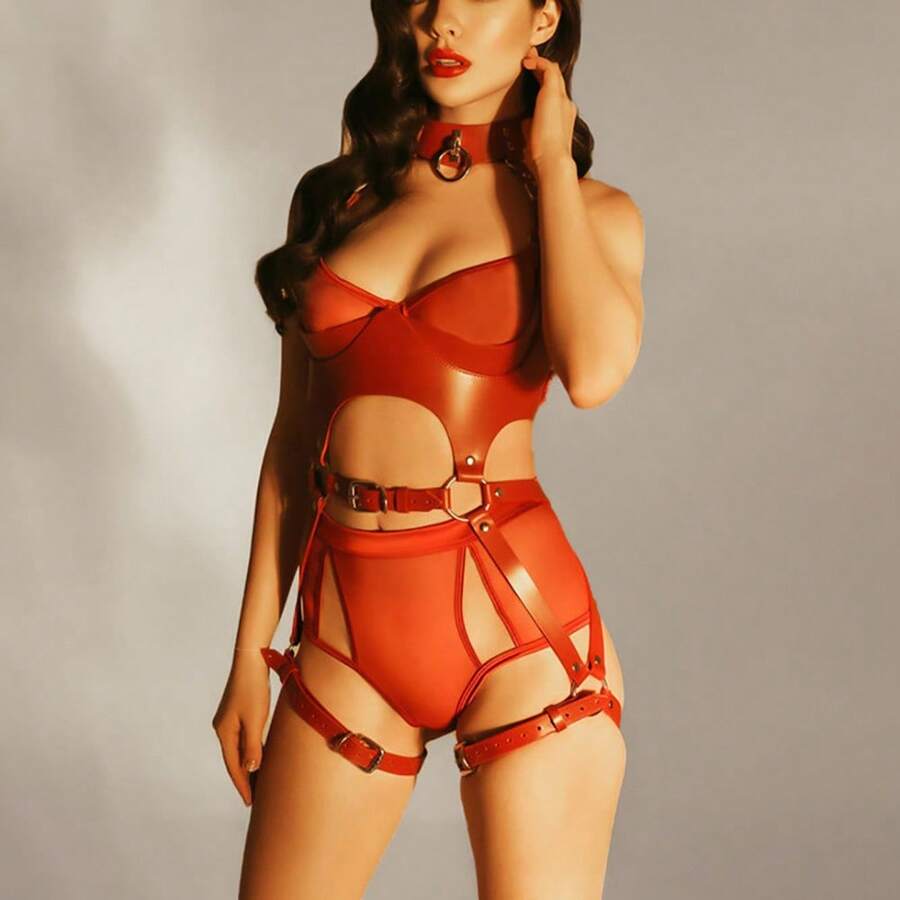 PU Leather Sexy Bondage Strap Decorative Strap, Sexy Lingerie Accessories - Red - View 1