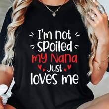 Funny 'I'm Not Spoiled, My Nana Just Loves Me' T-Shirt For Women - Crew Neck, Casual Summer Top With Festive Christmas Slogan - 黑色 - 查看 1