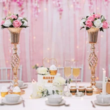 GOQODO 2/6/10 件，水晶花架婚礼桌面中心装饰，高大优雅的金属插花架，桌面金属花瓶适用于婚礼派对晚宴活动酒店家居装饰母亲节礼物塑料花，金色，婚礼装饰，中心装饰，桌面装饰，派对