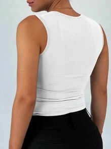 Plus Size Damska Jednokolorowa Dwuwarstwowa Plisowana Kwadratowa Dekolt Uniwersalna Kamizelka Na Wiosnę I Lato