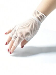 1 Pair Short Fishnet Tulle Elastic Fingerless Gloves, Sun Protection For Riding, Suitable For Wedding, Party And Daily Wear, Unisex - Multicolor - View 6