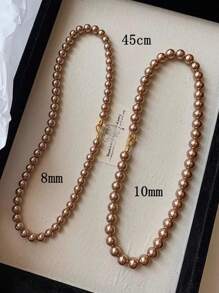 1pc 10mm Brown Faux Pearl Necklace, Elegant & Suitable For Daily Wear, Holidays And Gifts - Brown - View 2