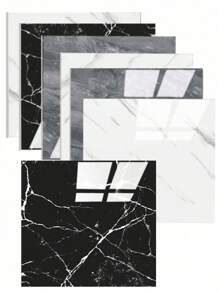 14 件黑色/白色/灰色大理石图案光泽瓷砖贴纸，防水墙面装饰铝复合壁纸，即撕即贴家居浴室装饰浴室地毯地毯秋季装饰浴室配件