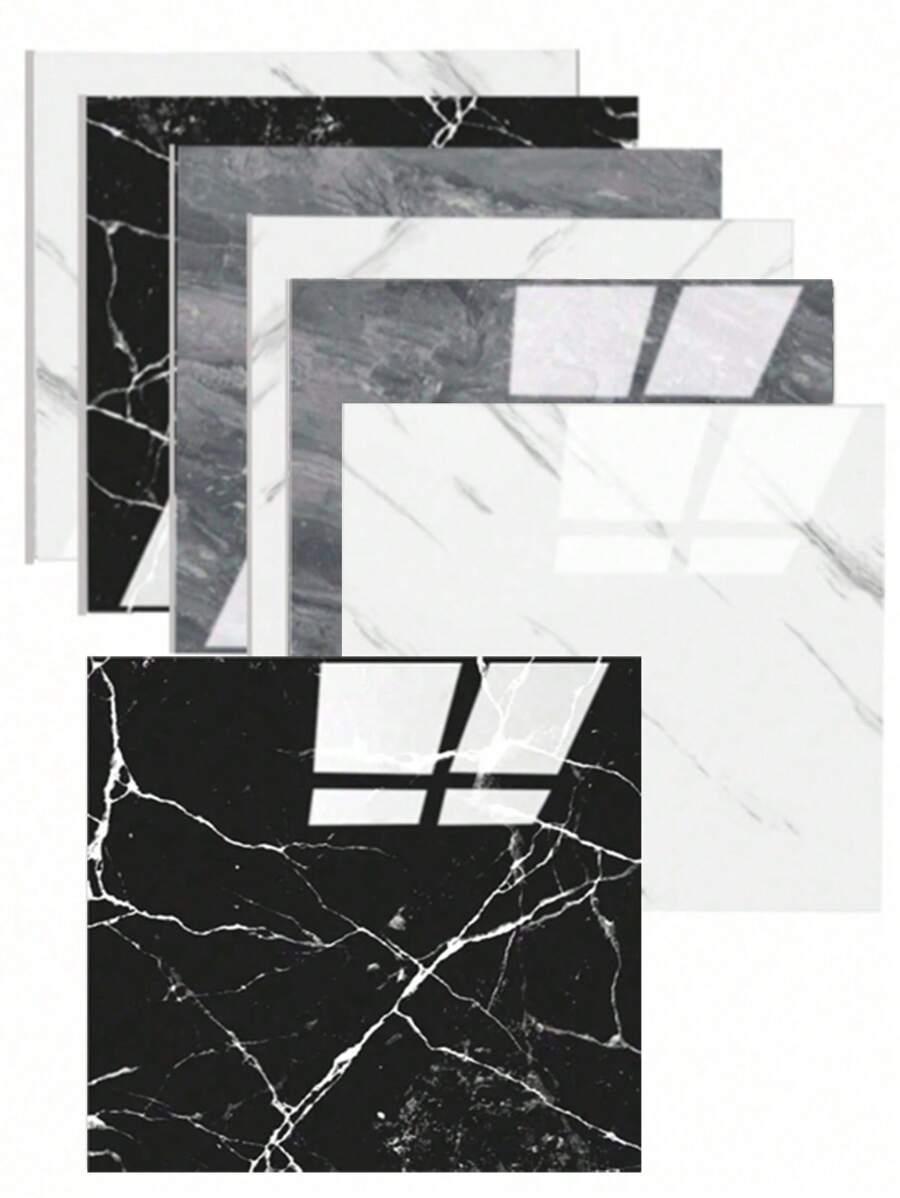 14 件黑色/白色/灰色大理石图案光泽瓷砖贴纸，防水墙面装饰铝复合壁纸，即撕即贴家居浴室装饰浴室地毯地毯秋季装饰浴室配件