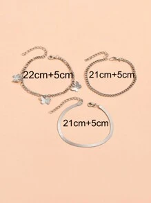Set de 3 piezas de tobillera con cadena y mariposa de diseño elegante, juego de tobillera y pulsera de cadena gruesa vintage punk, para uso diario de mujeres