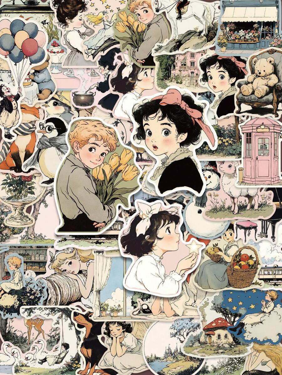 50 件卡通世界涂鸦贴纸套装，创意美学贴纸适用于装饰手机、笔记本电脑、平板电脑、头盔、剪贴簿、行李箱、计划器和日记本 - 彩色 - 查看 1