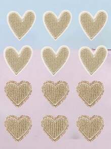 6 件金色心形刺绣补丁，情人节和新年熨烫/缝制贴花，适用于 DIY 服装和布艺工艺品