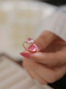 Tkool 1 件镀玫瑰金女士戒指，镶嵌闪亮锆石，新颖圆形设计