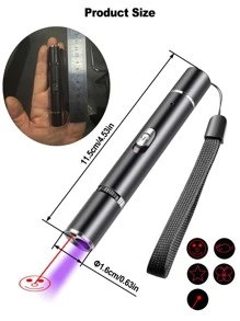 1pc High Power Laser Cat Toy, Rechargeable Laser Pointer With Multiple Patterns, Woodlight UV Cat Urine Detector, Pet Training & Interactive Toy, Aluminum Alloy, USB Charging, 5 Patterns, Screen Indicator, Cat Interaction - Multicolor - View 9