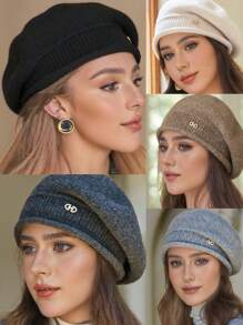 1pc Women's Fashionable Warm Knitted Knitted Beanie Hat, Ear Protection, Octagonal Design, Suitable For Fall And Winter