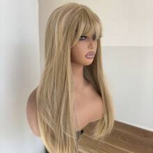 For Party Soft Layered Daily Wear Blended Blonde Dress Up Wigs Wear And Go Wig Rose Mesh Net With Bangs Synthetic Hair Long Straight Natural