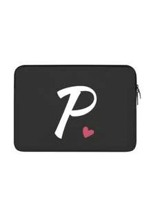1pc Heart Shaped Pattern And Letter Print Handheld Laptop Bag, Simulated Diving Material Tablet Liner Bag, Apple Ipad Foam Protective Case, Computer Bag - Black - View 24
