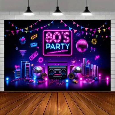Vintage 80s Party Banner - Polyester, Multipurpose Home, Garden, Studio And Outdoor Celebration Decor - Vibrant Colors