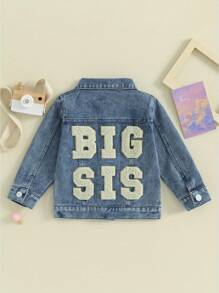 Toddler Girl Denim Jacket Letter Embroidery Long Sleeve Button Jean Cardigan Coat For Infant Baby Spring Fall Outwear