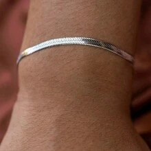 Pulseira elegante de corrente de lâmina de prata esterlina 925 feita à mão com design de corrente plana para mulheres e homens, perfeita para uso diário e presente de aniversário