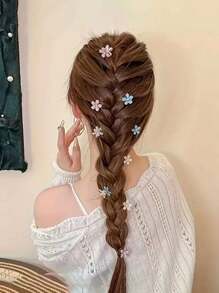 5 件金属水晶花发夹，五瓣花夹，女孩精致前刘海，迷你侧夹头饰，花爪 - 彩色 - 查看 3