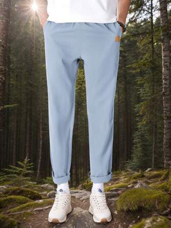 1pc Men's Outdoor Casual Drawstring Waist Loose Straight Leg Pants, Coffee Color, Spring/Summer