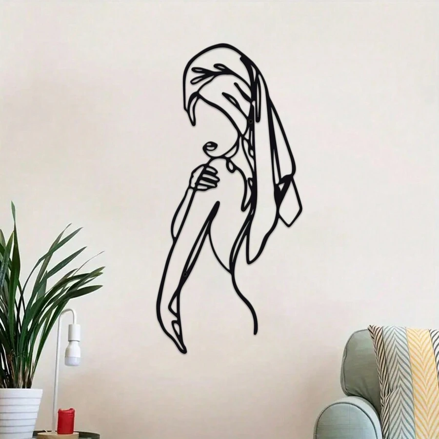 1 Máy Tính Hiện Đại Đường Sắt Nghệ Thuật Trang Trí Tường-Hình Bóng Thời Con Gái-Sử Dụng Trong Nhà/Ngoài Trời-Hoàn Hảo Để Cải Thiện Ngôi Nhà - màu đen - Xem 1