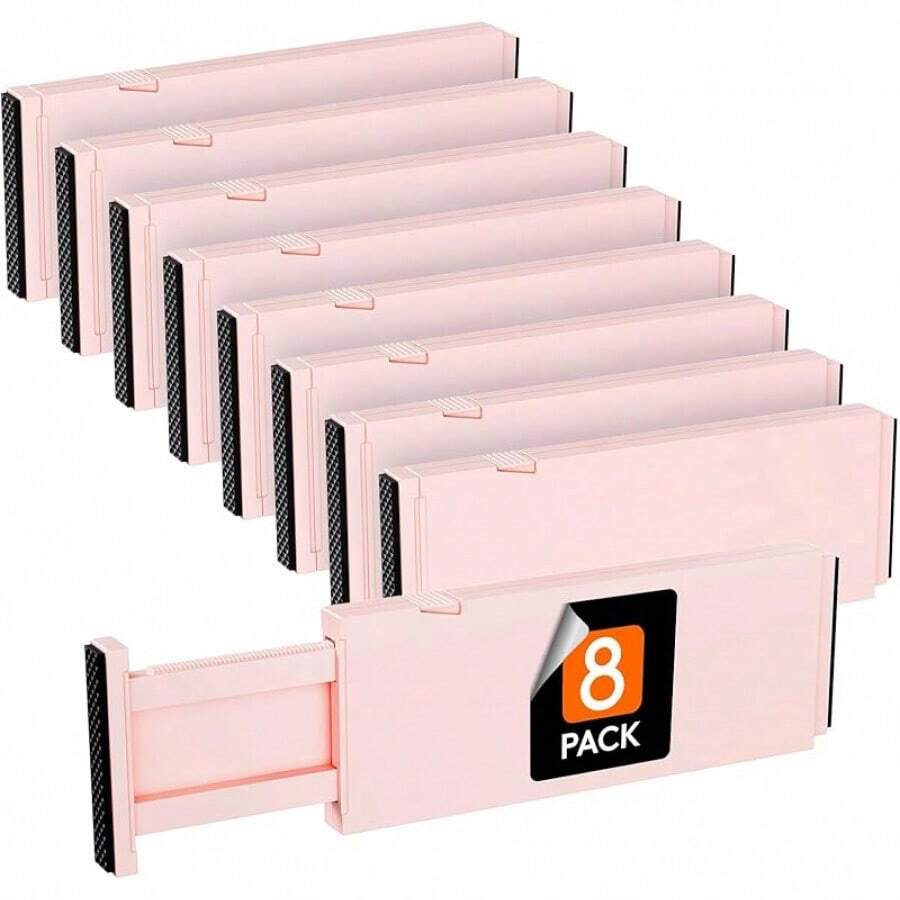 Lifewit 8 Pack Drawer Dividers 4" High,11-17" Adjustable Dresser Drawer Organizers For Clothes, Expandable Dresser Separators In Bedroom/Bathroom/Kitchen/Vanity/Office Organization And Storage, White - Pink - View 1
