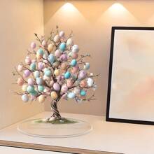 Conjunto de 2 peças de acrílico plano 2D, estilo boêmio, estátua de árvore de ovos de acrílico para Páscoa, decoração de mesa, estátua com suporte de base, adequada para mesa de escritório, varanda e casa, presente perfeito para escritório, café e quarto - Multicolorido - Ver 4