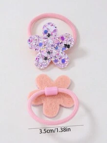 10pcs/Set Girls Shiny Sequin Pink Flower Hair Scrunchies, Cute & Fashionable Hair Ties, Suitable For Daily Use - Multicolor - View 7