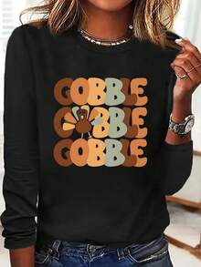 Plus Size Solid Color Casual Long Sleeve T-Shirt, Versatile For Autumn - Black - View 1