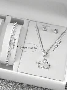 6 件/套女士石英腕表，搭配简约印花表盘和精致不锈钢表带，时尚奢华风格手表 + 珠宝配饰套装（不含手表盒） - 銀色 - 查看 5