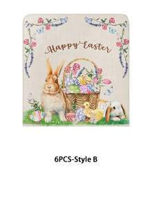 1/4/6 piezas Fundas de silla con estampado de conejo de Pascua, material de felpa corta elástica, decoración del hogar y fiesta festiva