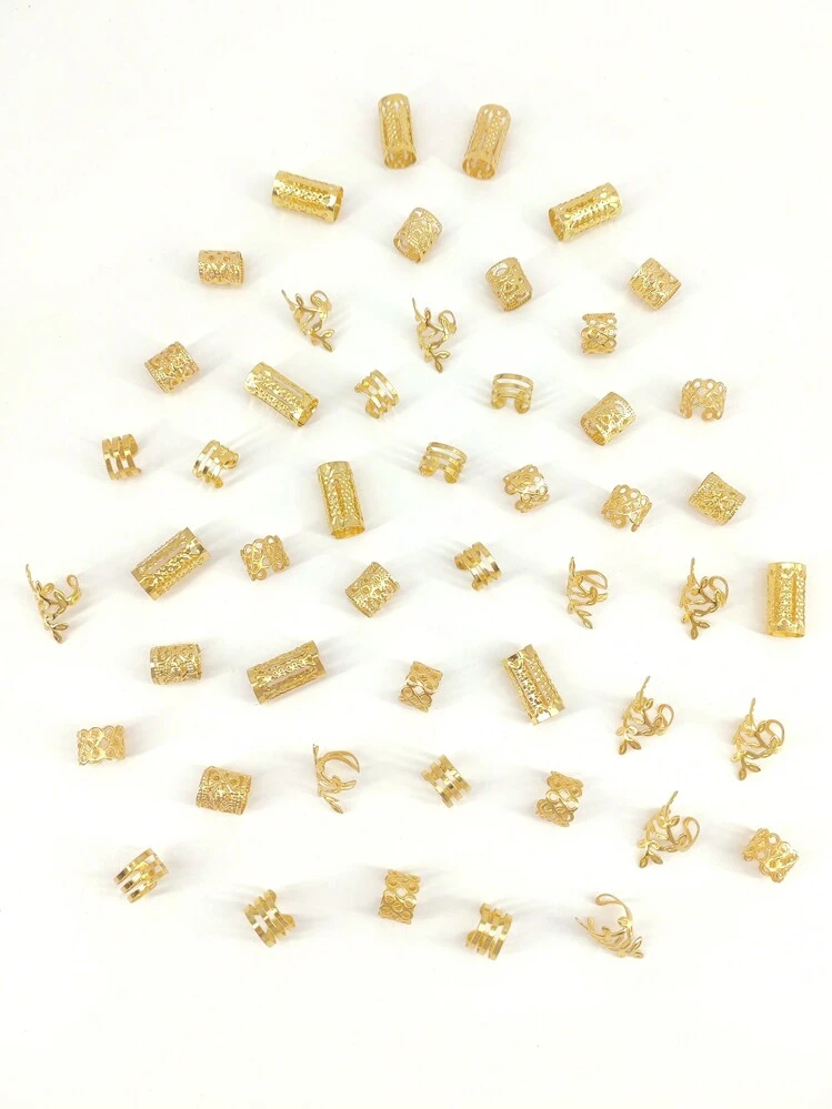 50 قطعة مجموعة خواتم شعر من سبائك معدنية بطراز بوهيمي عتيق - إكسسوارات شعر دائرية مفرغة للنساء والفتيات، مجوهرات شعر ذات موحد اللون أنيقة للضفائر وتصميم الشعر DIY - الذهبي - مشاهدة 2