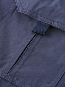 LEDUNTINO [Spring/Summer] Men's Fashion Button Casual Outdoor Shirt, Solid Green, Sports, Cargo, Husband, Boyfriend Gift, Men's Long Sleeve Shirt, Multi-Pocket, Elastic, Lapel Shirt With Zipper Pocket, Spring/Fall Clothes - Blue - View 8