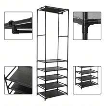 Clothe Rail Clothing Rack Heavy Duty 177*55*36cm Freestanding Garment Rack With 5-Tier Storage Shelves Shoe Rack Wardrobe Display Stand Closet Organizer For Bedroom Black