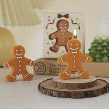 1pc Christmas A Soybean Wax Material Christmas Gingerbread Man Scented Candle, Lovely Christmas Wind Home Gingerbread Man Candle Decoration, Suitable For Christmas Decoration, Home Decoration, Table Decoration, Table Decoration, Christmas Holiday Gifts, With Gifts, Four Seasons Universal Candles, Coffee And Milk Scented Candles, Candle Decoration
