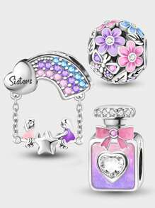 1 件 925 纯银爱香水花安全链彩虹跷跷板吊坠饰品吊坠球适用于手链 DIY 女士珠宝