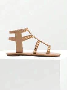 Women Gladiator Sandals Metal Polka Dot Desgin With Zipper Fashion Tropical Vacation Fashion Daily Summer Beach Flat Sandals Shoes - 裸色 - 查看 5