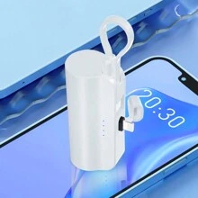 Mini Portable Charger Power Bank For IPhone, [2025 Upgraded] 5000mAh PD Battery Pack Built-In USB C Cable, Backup Charger Compatible For IPhone 15/14/14 Plus/14 Pro Max/13/12/11/XR/8/7/6, Android Etc - 白色 - 查看 3