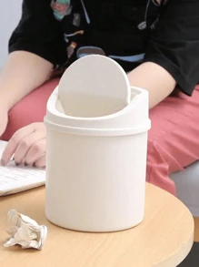 1個迷你桌面垃圾桶附蓋，塑膠桌面廢物籃，翻蓋設計，防止異味洩漏，適合存放水果皮，適用於浴室、居家裝飾、咖啡桌、辦公室、客廳、書房、返校季 - 彩色 - 查看 4