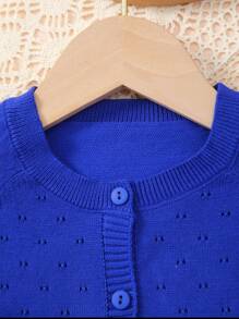 Girls' Solid Color Knitted Lightweight Cardigan, Suitable For Home Wear, Outings Or Eid Al-Adha Gift - Blue - View 4